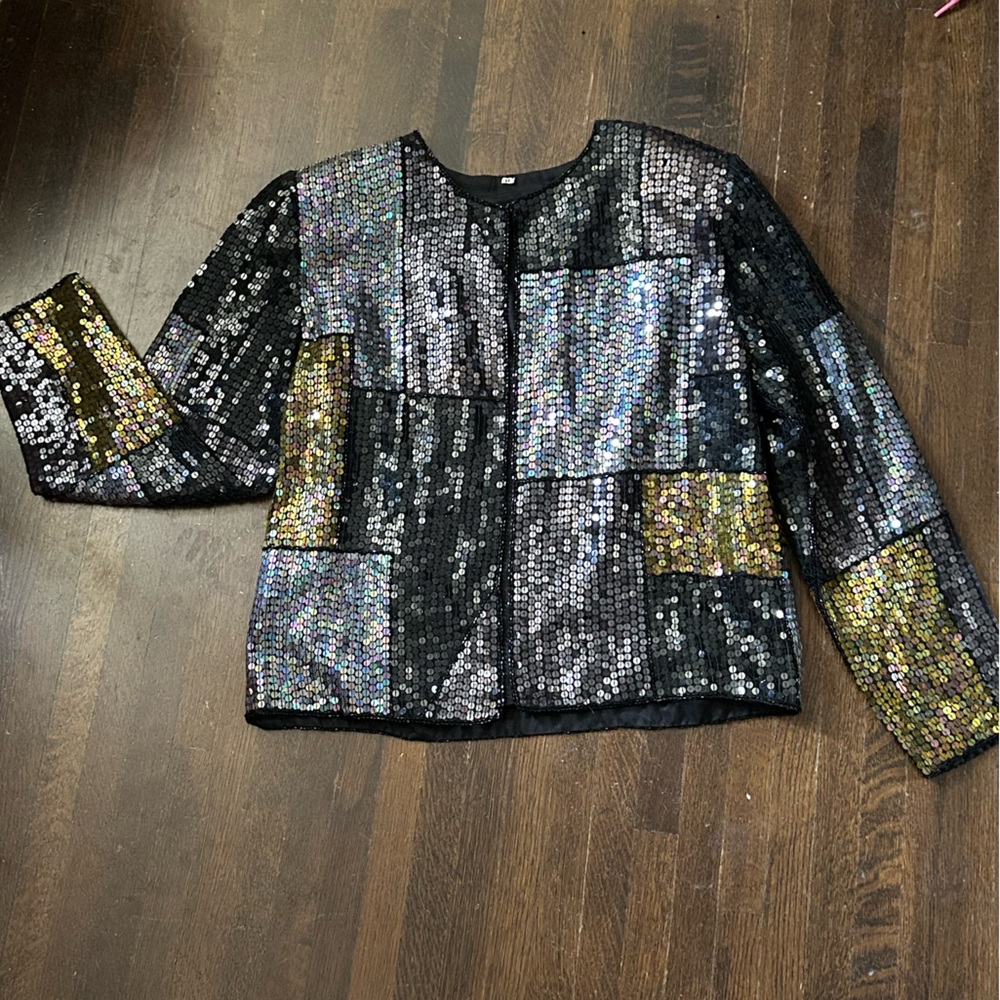 Vintage 80s Sequin Patchwork Jacket Excellent Con… - image 1